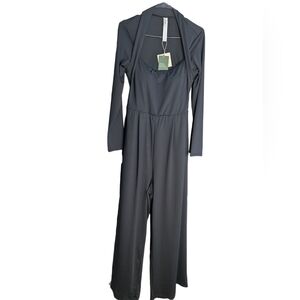 HALARA Long Sleeve Pocket Wide Leg Square Neck Jumpsuit Black Size Large